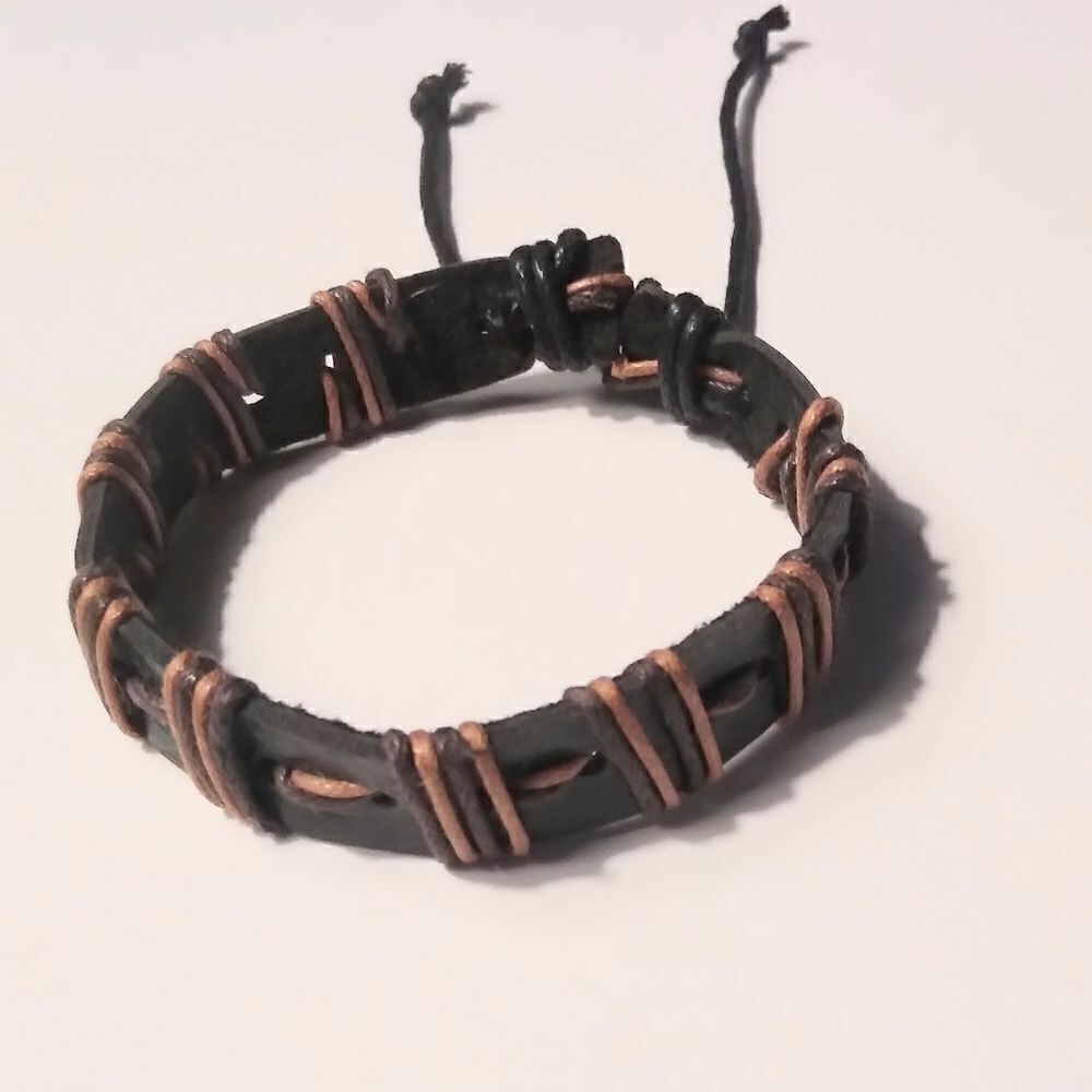 Men's leather bracelet braided brown New d4
